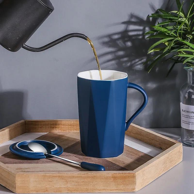 Water Cup Ceramic Mug with Lid Spoon Ins Wind Male and Female Students Home Creative Breakfast Coffee Cup Large Capacity