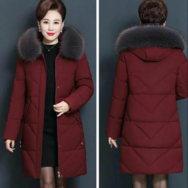 Mid-length Cotton-padded Jacket Women's Padded Jacket Mother Middle-aged and Elderly Large Size Autumn and Winter Jacket Loose and Thick