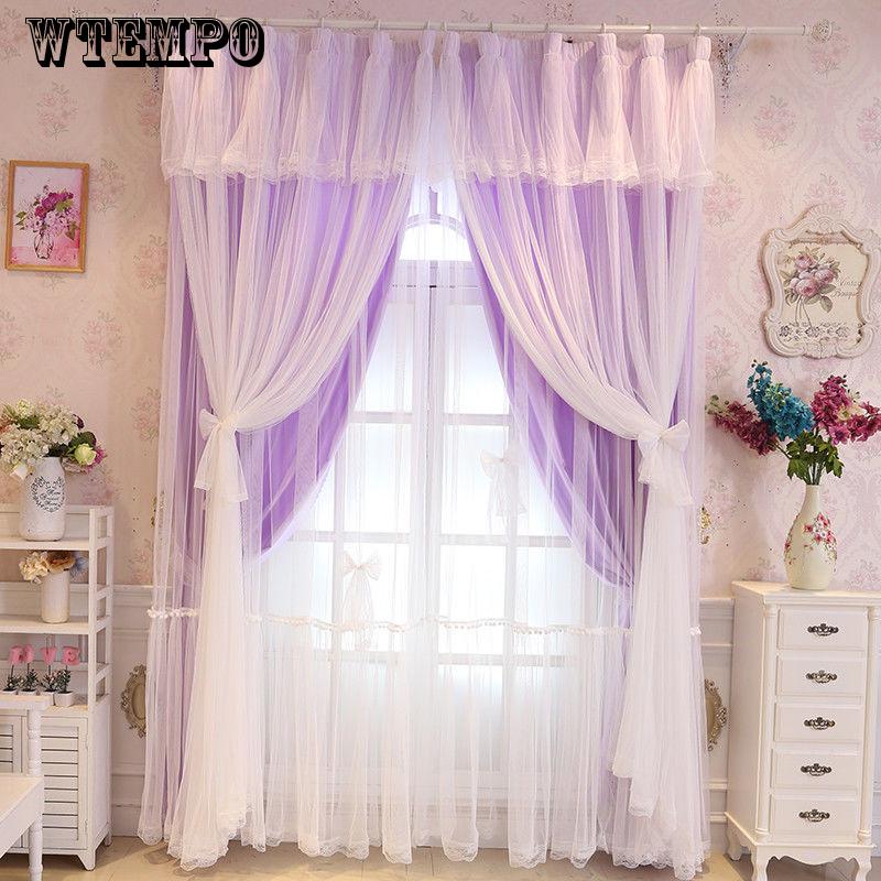 WTEMPO Curtain Tulle Window Treatment Voile Drape Valance Double-deck Window Curtains Living Room