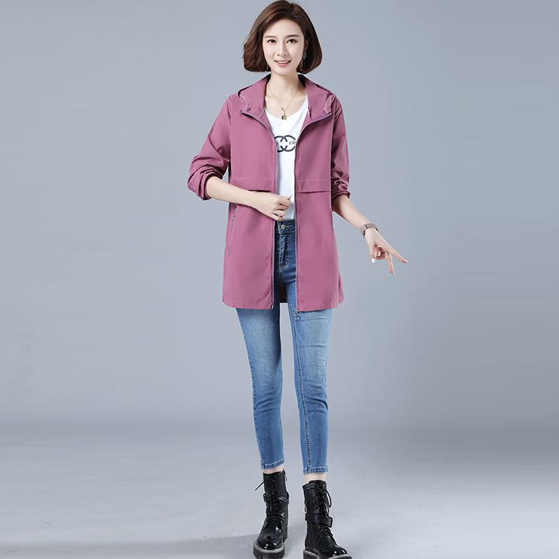 Autumn Windbreaker Women's Mid-length Coat Women's Spring and Autumn All-match Plus Size Coat Jacket Women