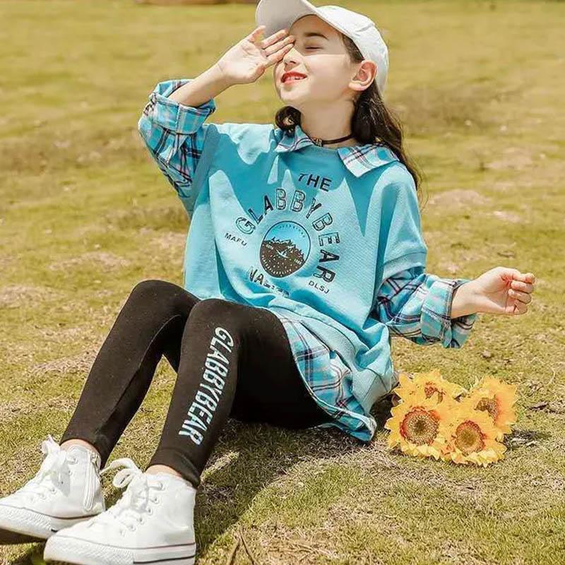 Girls Suit Spring and Autumn Korean Version Loose Pullover Shirt Long-sleeved Sweater + Leggings Trousers Casual Children's Two-piece Set