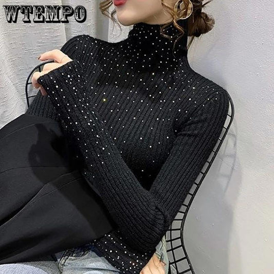 Winter Sweaters Turtleneck Warm Pullover Knitted Jumpers Solid Long Sleeve Cashmere Black White Fall Sweater Women Korean Fashion Slim Sweater