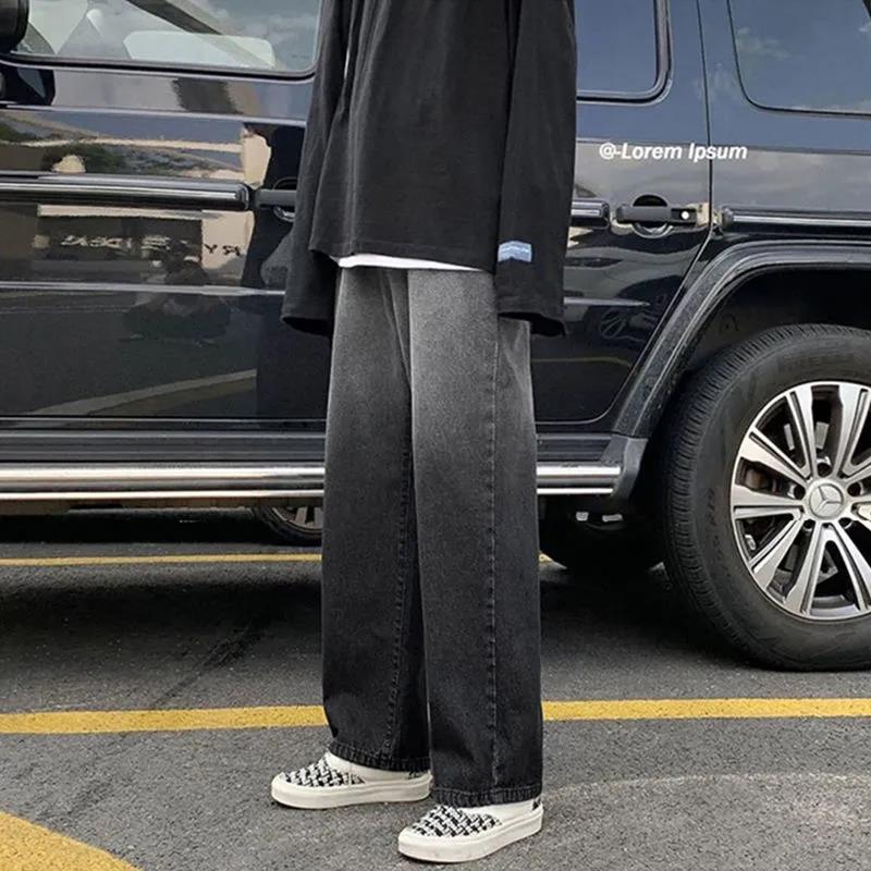 Chinese Version of Gradient Jeans Boys Autumn Trend Ins All-match Loose Wide-leg Casual Straight Long Pants Men and Women