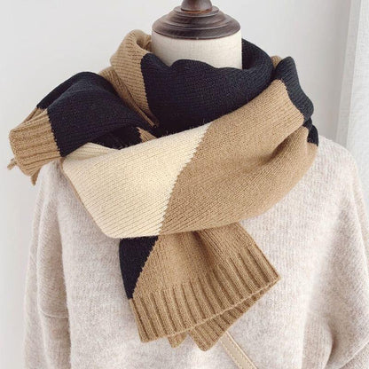 Winter Women's Knitted Scarf Korean Fashion Color Matching Wool Scarf Thickened Long Warm Scarf Shawl