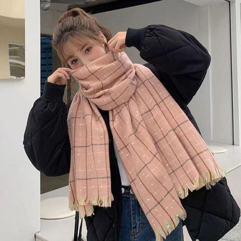 Winter Imitation Cashmere Scarf Korean Fashion Fringed Plaid Scarf Women's Dual-use Lengthened Thick Shawl Scarf