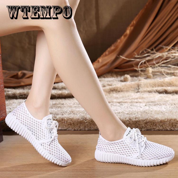 Flat Bottom Mesh Shoes Women's Lace-up Running Shoes Summer Breathable Mesh Shoes