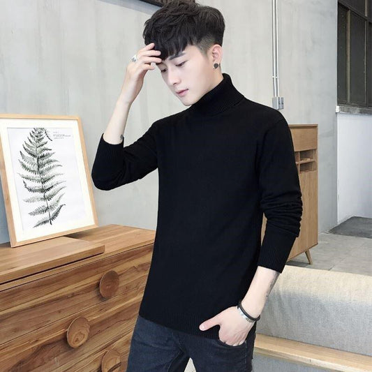 Autumn Winter Men'S Sweater Warm Men'S Turtleneck Sweater Solid Color Casual Sweater Men's Slim Fit Knitted Pullovers