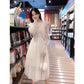 Vintage Mesh White Dress Women Ruffle Long Sleeve Summer Dresses Ladies Elegant Short Party Dresses