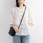 Cotton Linen Shirt Women's Lantern Sleeve Retro Literary Blouse Loose Mid-sleeve Plus Size Shirt Women