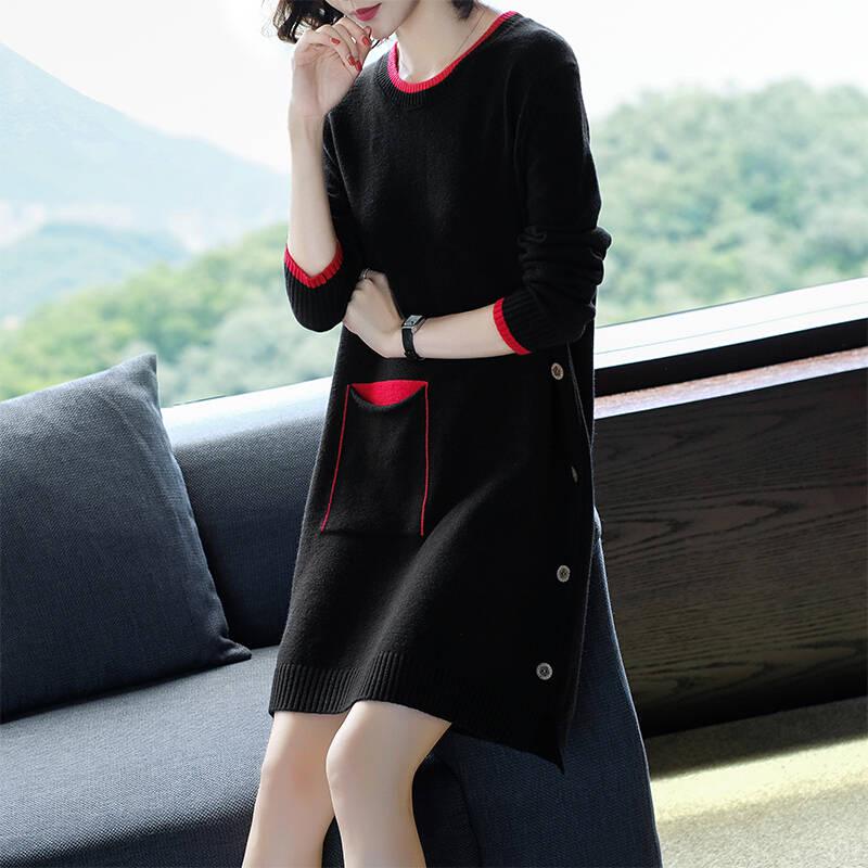 Autumn Winter Women Turtleneck Sweater Dress Thick Warm Female Dresses Ladies Knit Jumper Tops