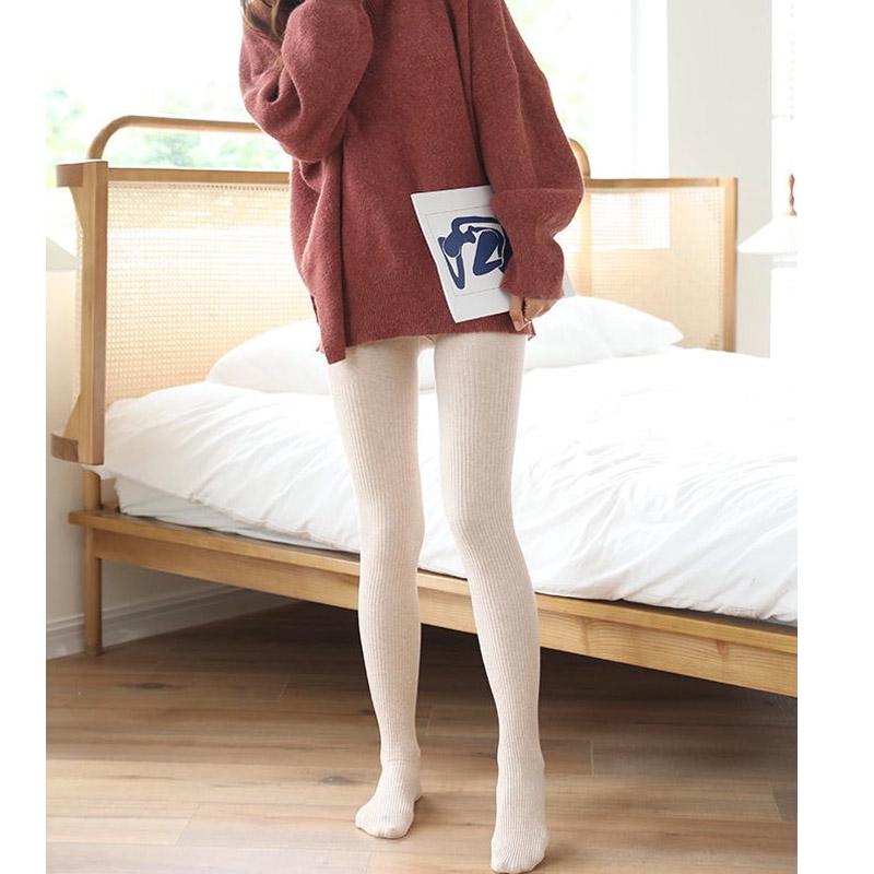 Japanese Vertical Striped Cotton Leggings Women's Spring and Autumn Thin Pantyhose Was Thinning Bottoming Socks Outer Wear