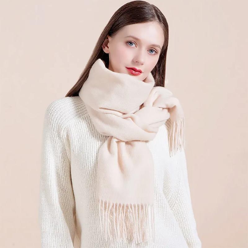 Wool Scarf Women's Winter Warm All-match High-end Thick Cashmere Shawl Solid Color Bib