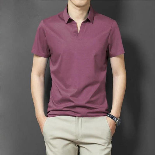 Summer Short-sleeved Men's POLO Shirt Solid Color Young and Middle-aged Lapel T-shirt Breathable Top