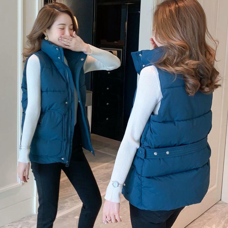 Autumn and Winter Solid Color Casual Down Cotton Vest Korean Version Loose Large Size Stand Collar Thickened Female Jacket