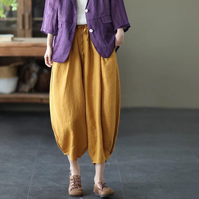 WTEMPO Lantern Pants M-XXXL Cotton Linen Pants Women Spring and Summer Loose Elastic Waist Solid Color Casual Trousers