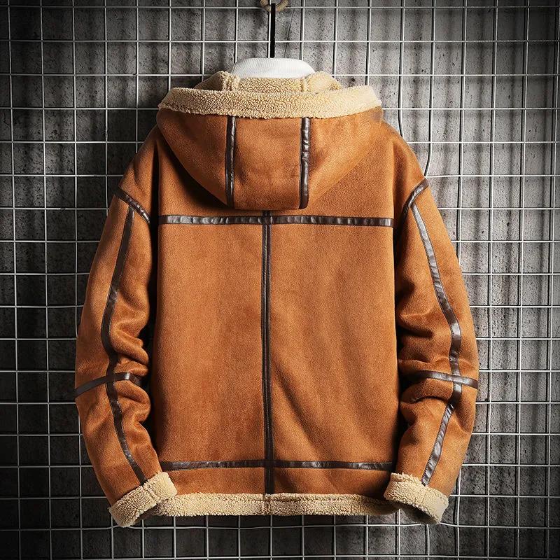 Lamb Fur Fur Coat Men's Hooded Suede Warm Cotton-padded Jacket Winter Plus Velvet Thickening Trend Padded Jacket