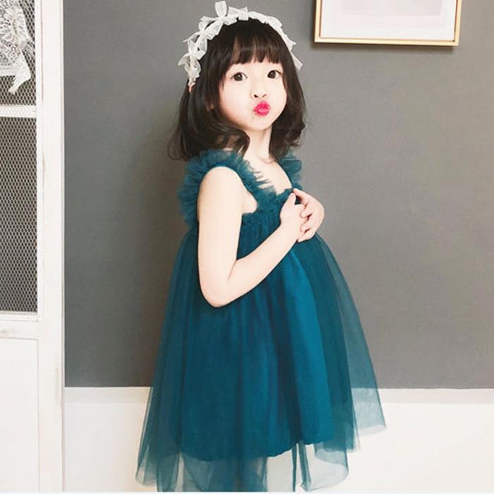 Children Dress Spring Summer Sling Kids Clothing  Baby Girls Clothing Yarn Sleeveless Dress Girl