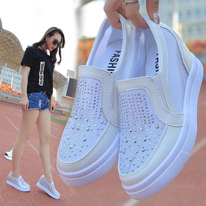 Women's Wedge Sneakers Casual Increased Hollow Breathable Mesh  Sequins Sneakers Women's Platform  Shoes