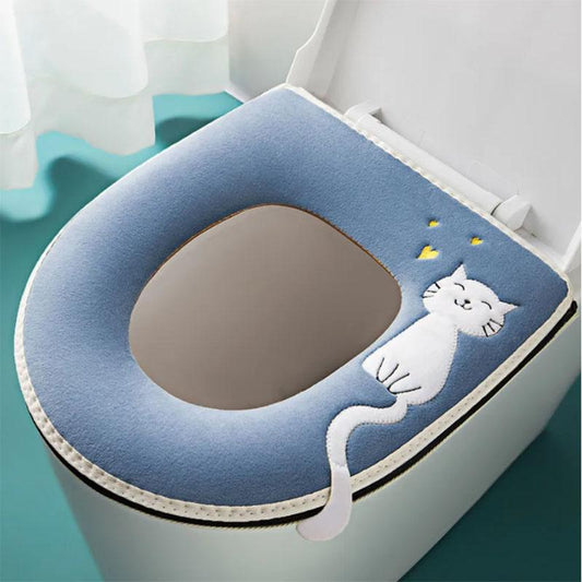 1-Piece Zipper Toilet Seat Four Seasons Universal Plush Thickened Waterproof Belt Portable Cute Embroidery Cover