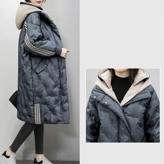 Women's Mid-length Down Jacket Winter Korean Loose Cotton Clothes Casual Hooded Padded Jacket Quilted Jacket