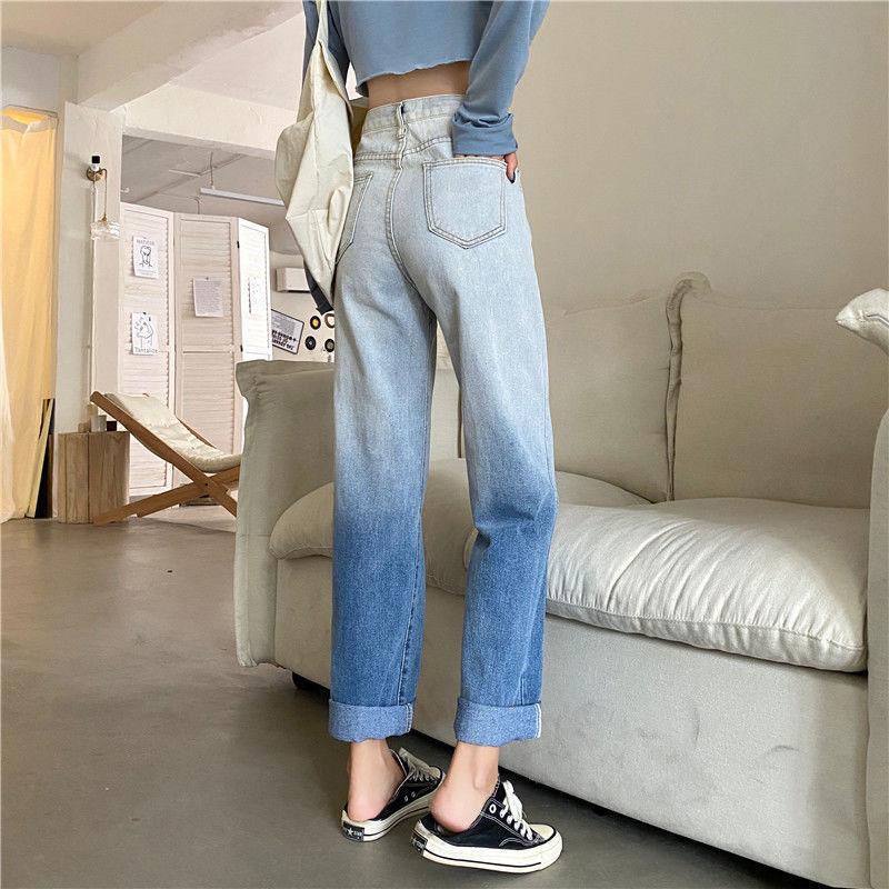 Autumn Design Sense Gradient High-waisted Jeans Women's Straight Loose Wide-leg Trousers Trend