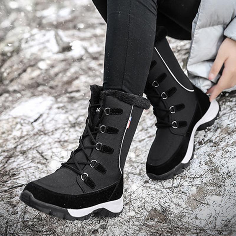 Warm Snow Boots Women Winter Plus Velvet Thick Leather Mid-tube Boots Waterproof Non-slip Outdoor Ski Cotton Shoes Cotton Boots