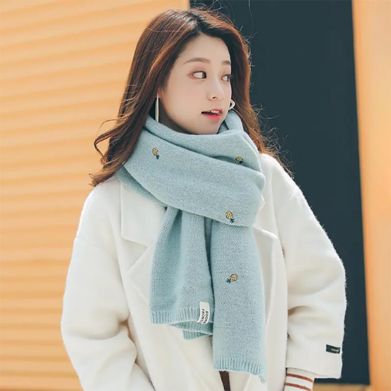 Pineapple Wool Scarf Women Winter Thick Korean Long Cashmere Double-sided Versatile Bib