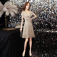 Ladies Silver High-end Host Evening Dress Beaded Sequin Evening Dress Silver Short Dress