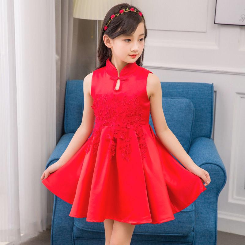 Children's Clothing Girls' Dresses Summer Styles Children's Satin Cheongsam Dress Performance Clothes Chinese Style Girls