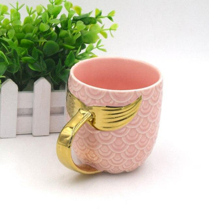 400ml Creative Ceramic Mermaid Tail Handle Cup Water Cup Continental Breakfast Cup Mug Novelty Couple CP Water Cup Goldfish Tail