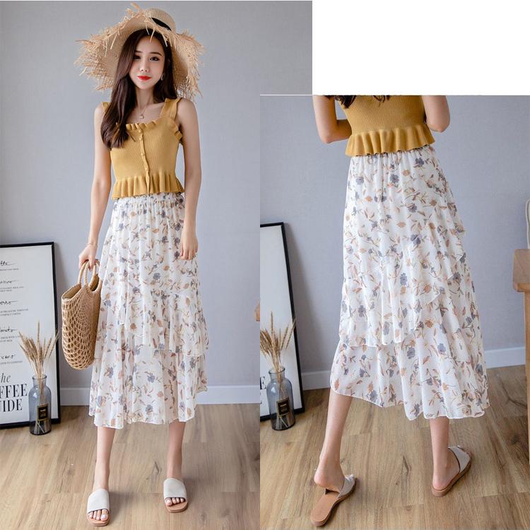 Floral Print Long Women's Skirts Casual Elegant Loose Elastic High Waist Street Femme Boho Skirts