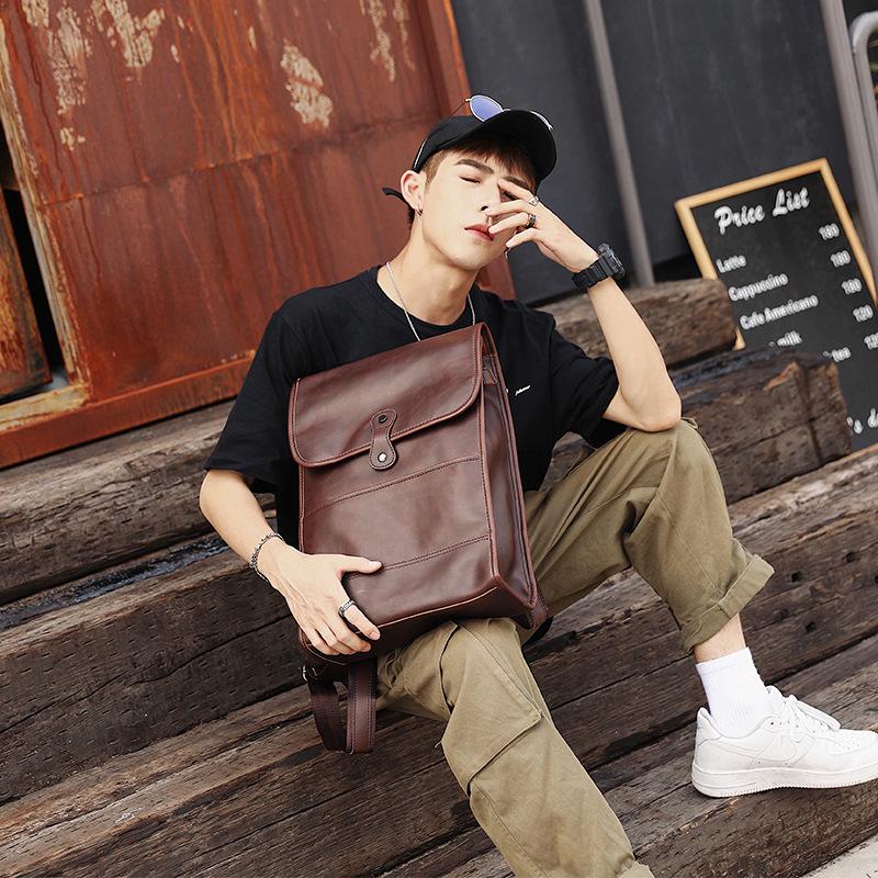 Brown Backpack Men Dark Buckle Large Capacity Waterproof Sports Travel Bag Student Book Computer Bag