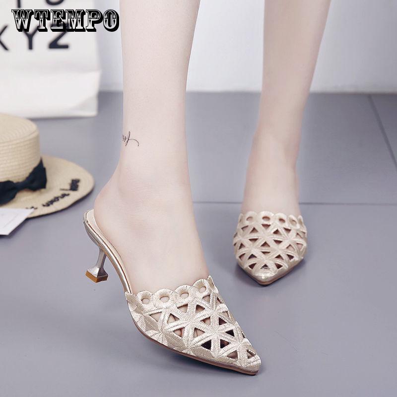 Slippers female 2019 summer fashion wild pointed high-heeled sandals and slippers