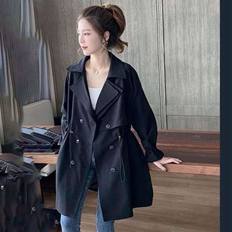 Lining Windbreaker Women's Mid-length Spring and Autumn New Coat All-match Loose Suit Collar Casual Thin Coat