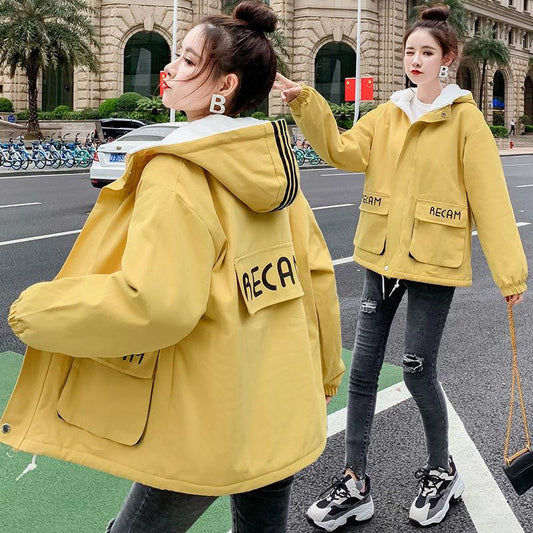 Women's Tide Winter Plus Velvet Thick Coat Girls Autumn and Winter All-match Comfortable Student Short Cotton Jacket