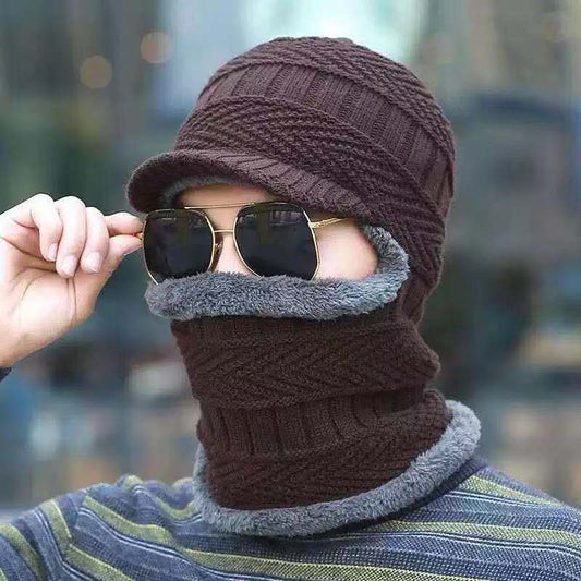 Winter Plus Velvet Thickened Ear Protection One-piece Men and Women Outdoor Knitted Hats Windproof and Warm Riding Neck Protection Cap