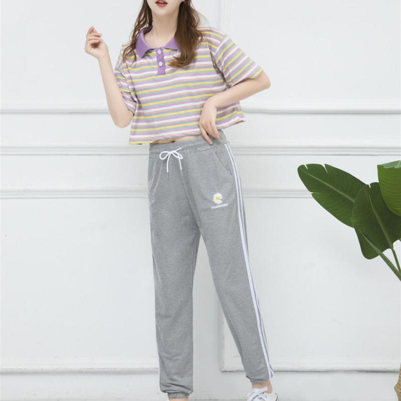 All-match Slim Slimming Simple Sports Pants Female Students Loose Nine-point Daisy Beam Thin Section