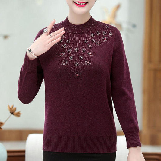 Autumn and Winter Thick Plus Size Sweater Half High Neck Warm Loose Bottoming Shirt Middle-aged Women Sweater