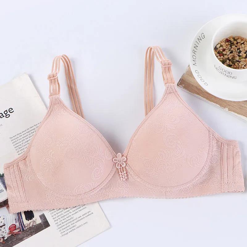 Large Size Printed Lace Skin-friendly Breathable Thin Thin Anti-sagging Gather No Steel Ring Women's Underwear Bra