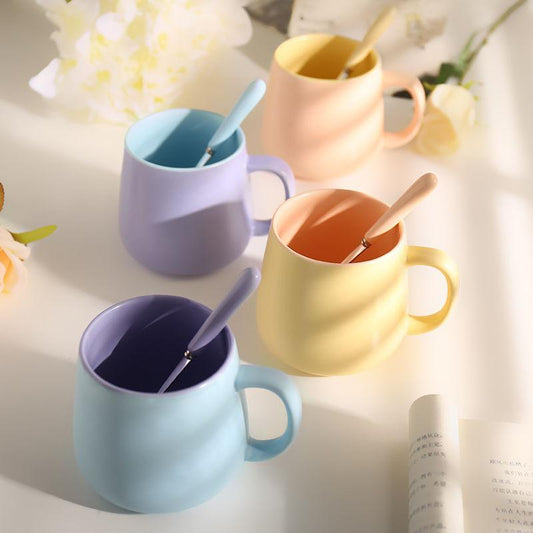 Nordic Ins Wind Creative Mark Cup with Spoon Hit Color Coffee Cup Simple Ceramic Water Cup Matte Milk Cup