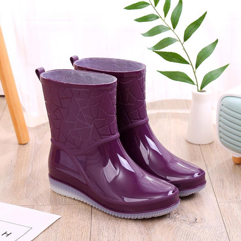 Fashion Ladies Rain Boots Insole Tube Warm Rain Boots Non-slip Thick-soled Women Water Shoes Rubber Shoes Adult Water Boots Overshoes