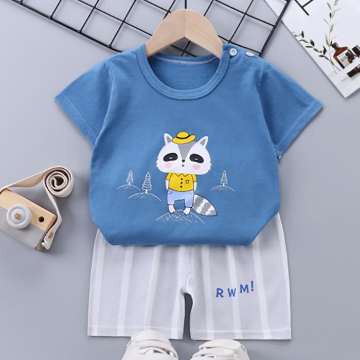 Children's Short Sleeve Suit Korean Style Boys and Girls Set Printing T-shirt + Shorts Two Piece Set