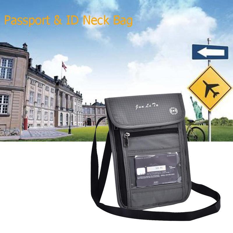 Gray Multi-function Travel Passport Neck Pouch Bag Protector