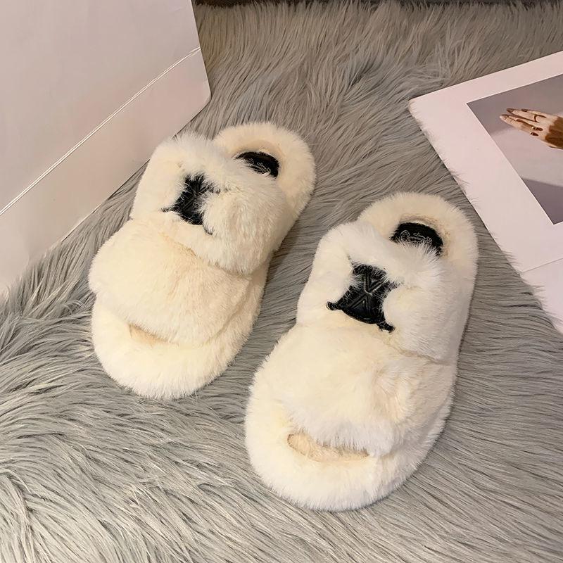 Ladies Cotton Slippers Plush Slippers Fall Winter Fashion Outer Wear All-match Flat Flat Shoes