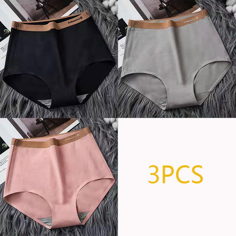 3PCS High Waist Underwear Women's Cotton Antibacterial Seamless Belly Tightening Plus Size Breathable Briefs