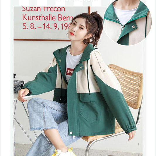 Spring and Autumn Loose All-match Zipper Shirt Hooded Temperament Western Style Tooling Jacket Jacket Women