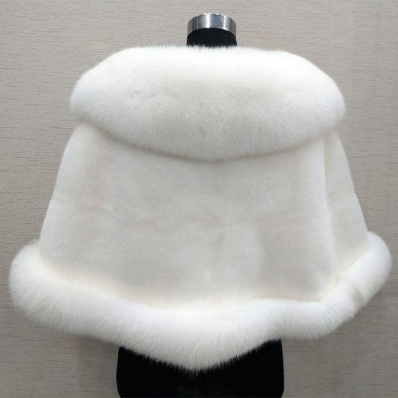 Ladies Winter Luxury Mink Fox Fur Shawl Faux Fur All-match Cloak Coat Plush Dress Cardigan Cloak High Quality Solid Thick Warm Cape Shawl Cloak