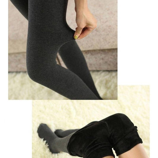 Winter Cotton Plus Velvet Thick Heat Storage Leggings Outer Wear Thin One-piece Pants Large Size High-waist Cotton Vertical Striped Thermal Pants