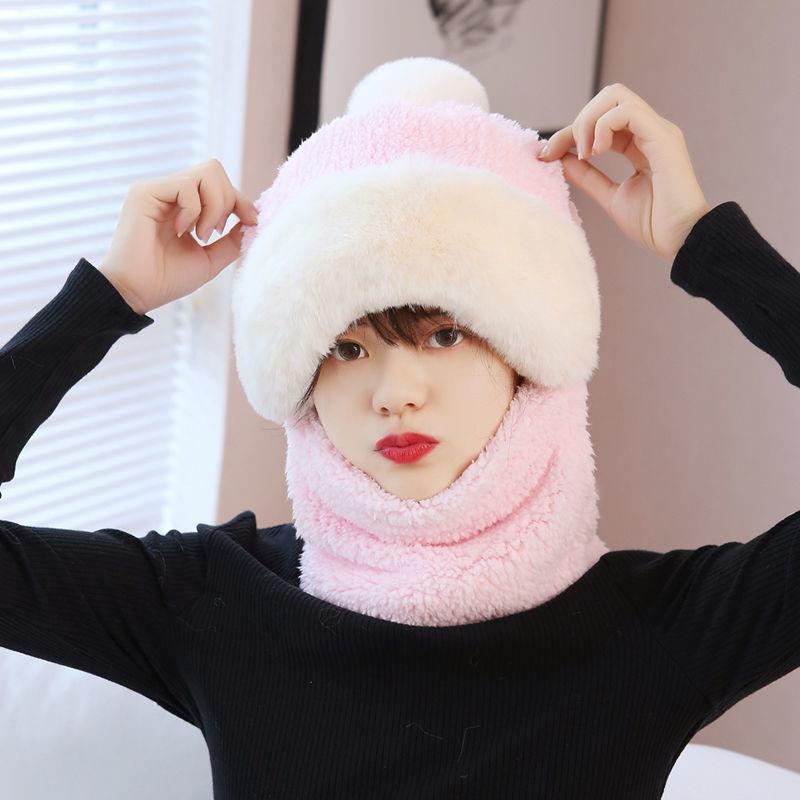 Women's Hat Plus Velvet Thickening Riding Windproof Scarf Mask Integrated Ear Protection Thickened Warm Baotou Cap