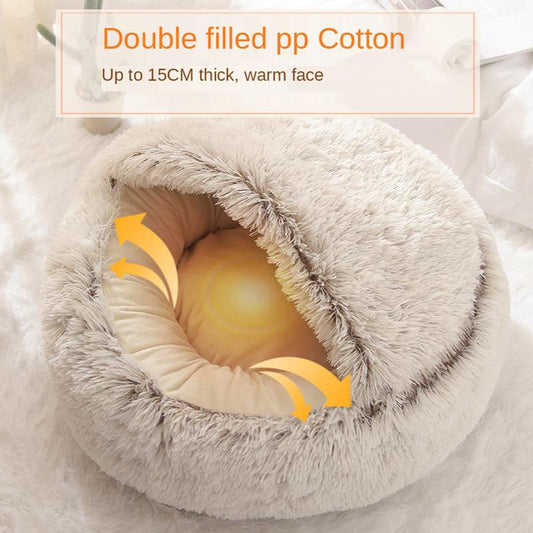 Round Plush Cat Bed Soft Warm Pets Nest Kennel Small Dog Bed Mat Pet Cushion Sleeping Sofa Cotton Bed Dogs House Winter Warm Beds Doggy Sleep Mat